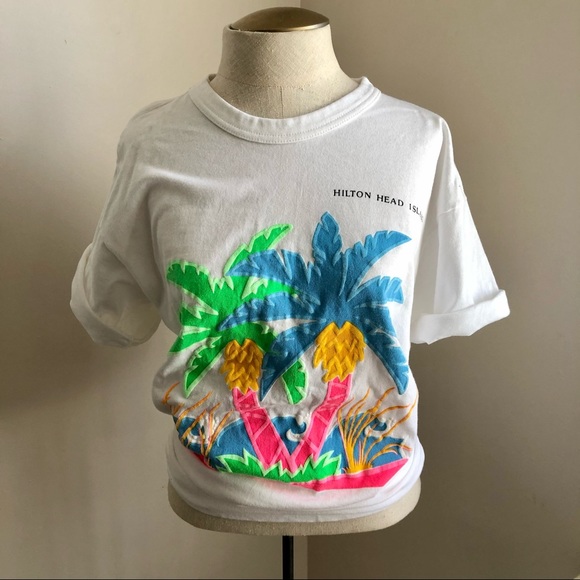 Vintage Hilton Head Island Neon Palm Tree Tee - Picture 10 of 12